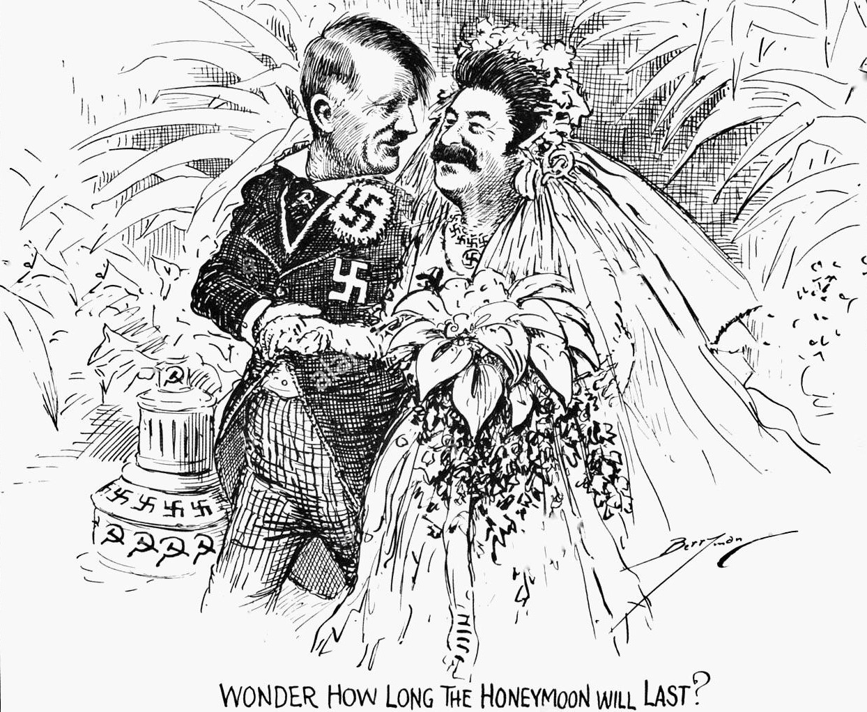 A cartoon mocking the non-agression pact, published in 1939